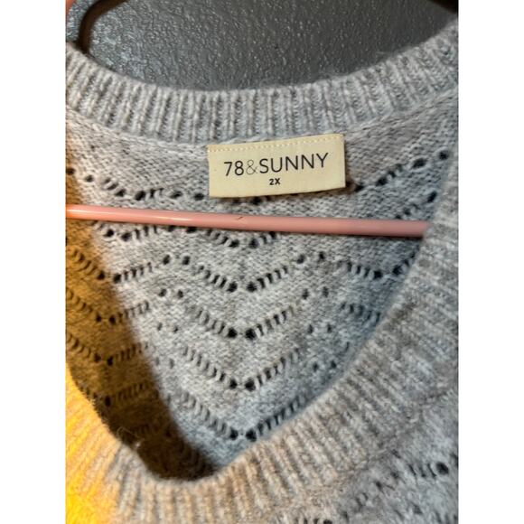 78 & Sunny Fairisle Pattern Chenille Sweater in Heather Grey 2X - Picture 2 of 5
